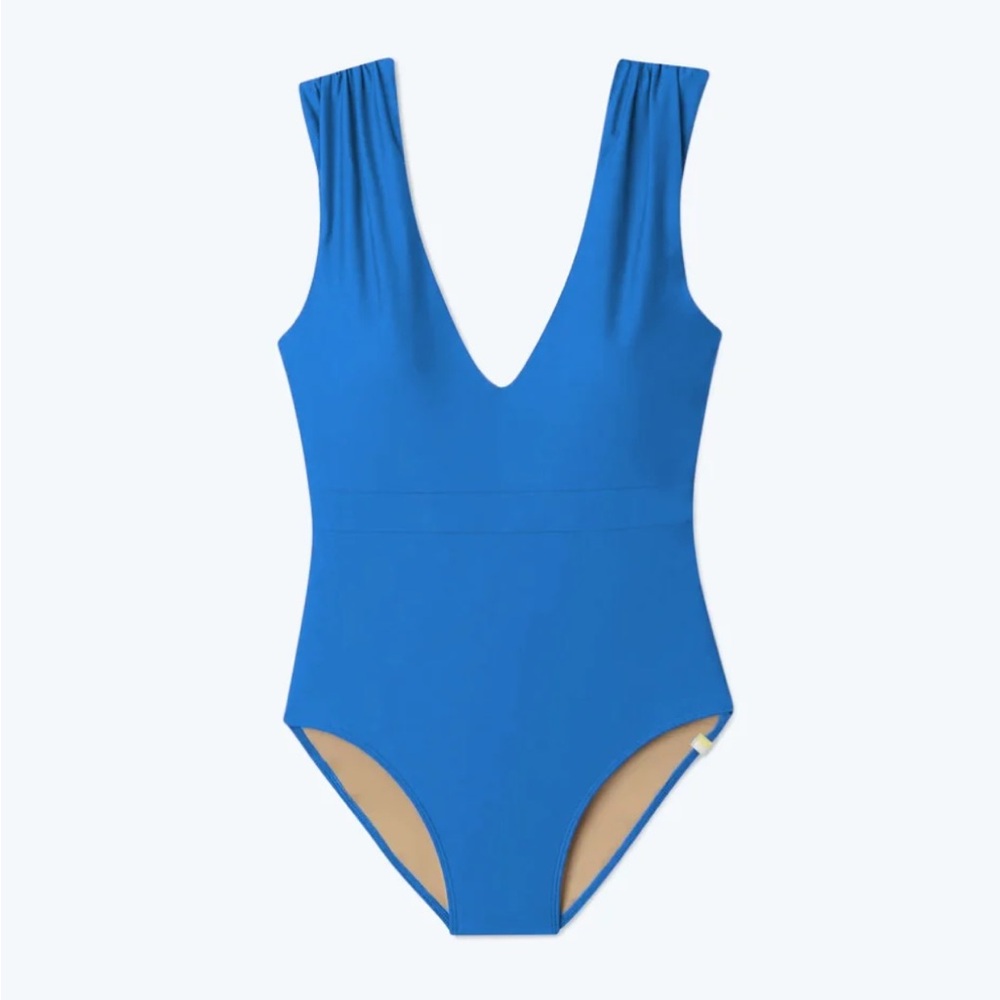 Summersalt one piece swimsuit bathing suit The Ruched Backflip blue 16 long